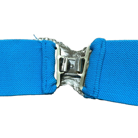 Vintage Blue Stretch Belt Massive Goldtone Rope Textured Twist Buckle 1980’s - Picture 3 of 8